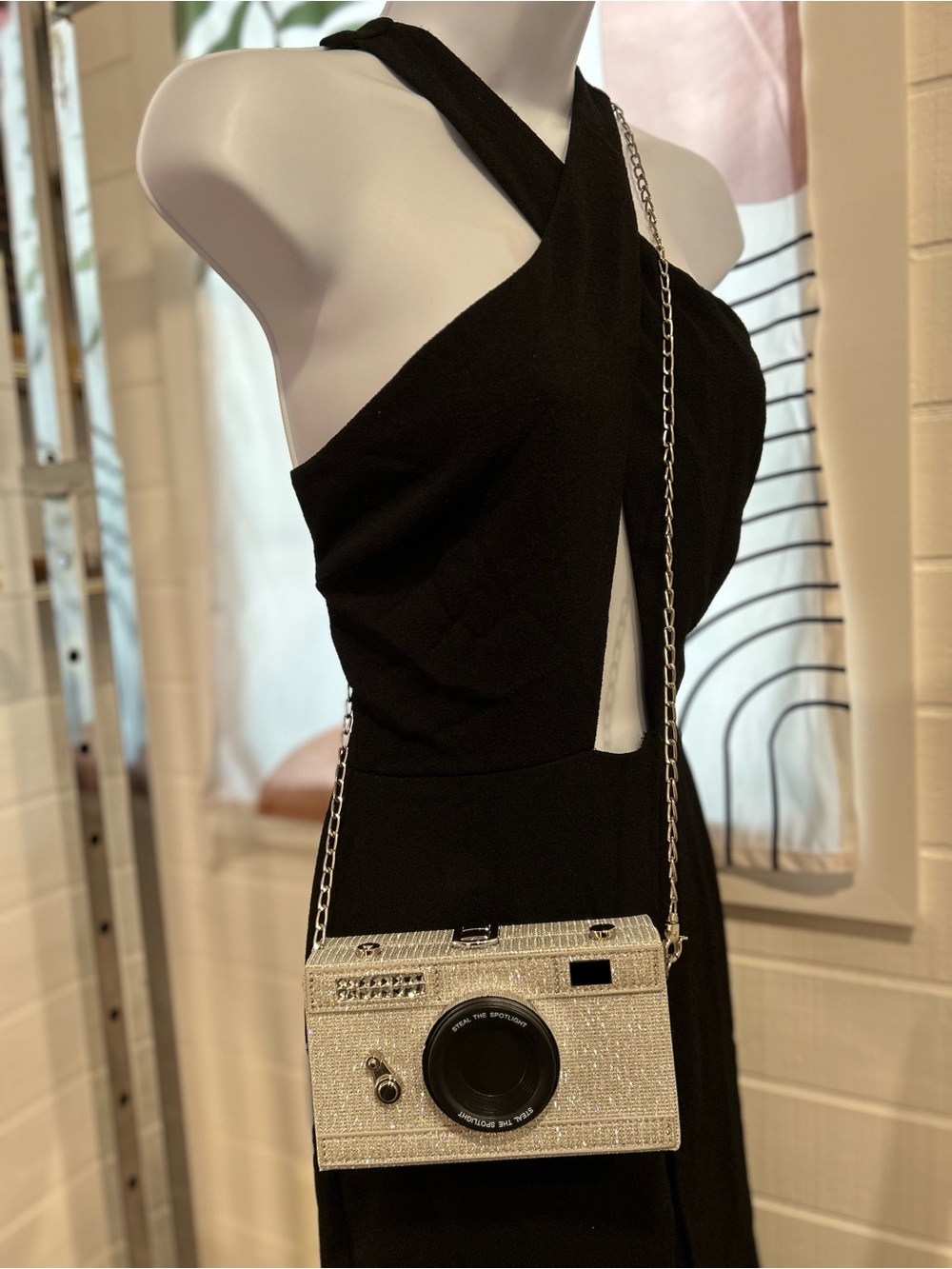 Crystal Camera Crossbody Bag - Silver